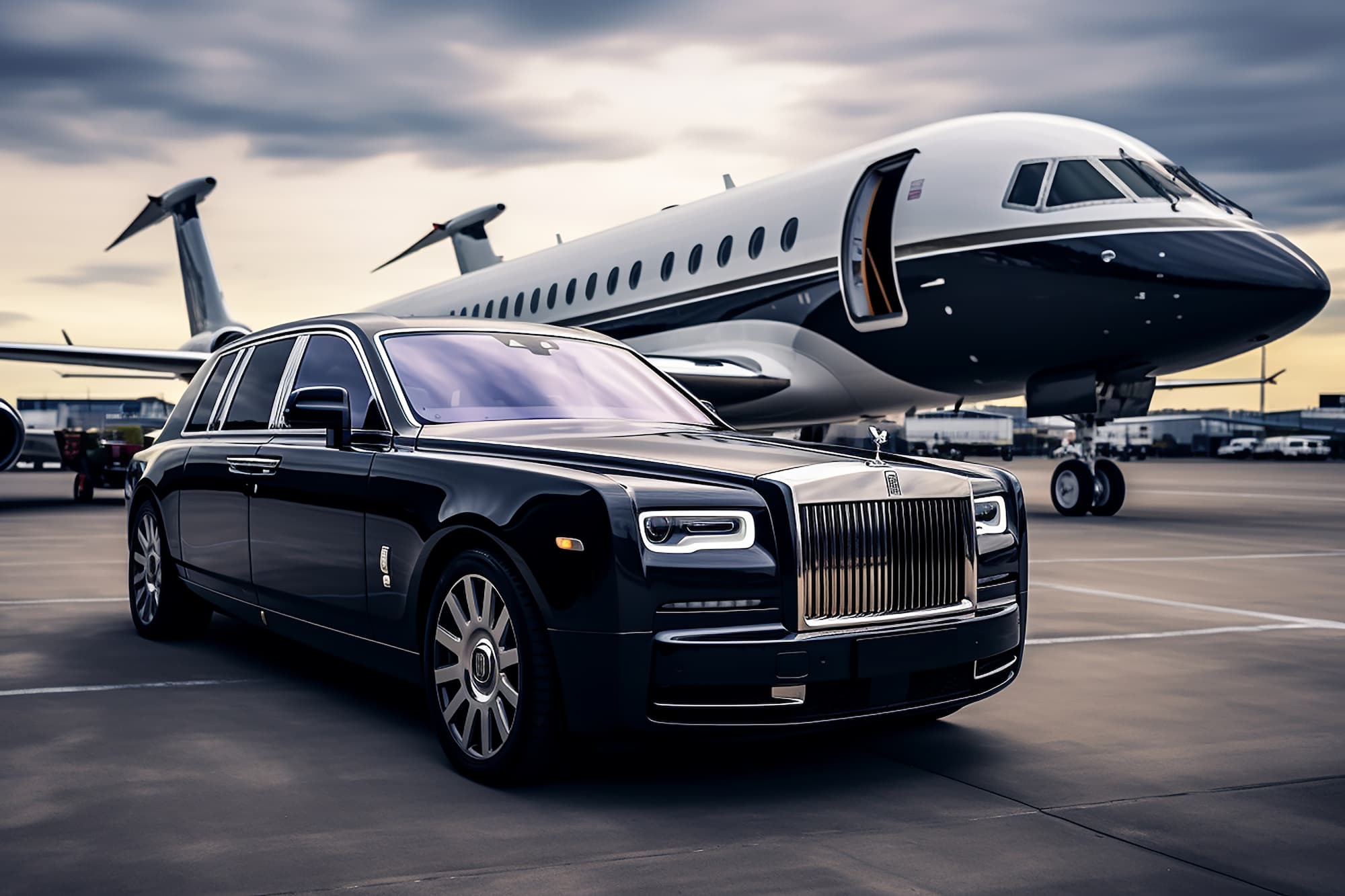 Luxury airport transportation in Greensboro NC with a chauffeur-driven vehicle at the airport