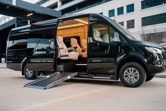 Black luxury Sprinter van for group transportation in Greensboro, NC
