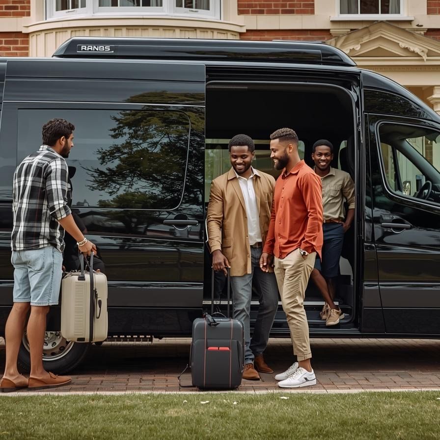 Men loading luggage into a luxury transportation van for a trip in Greensboro, NC